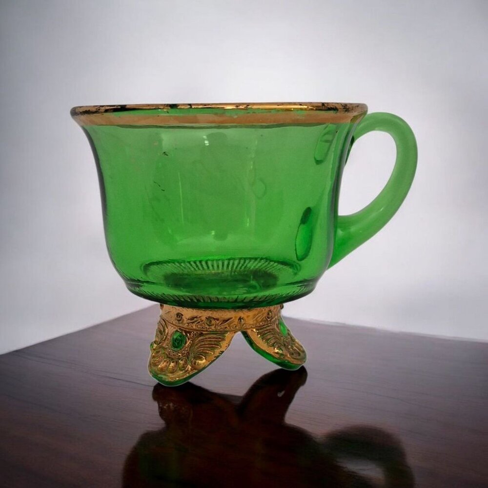 Antique 1914 U.S. Glass Colorado Lacy Medallion Souvenir Cup – Green EAPG